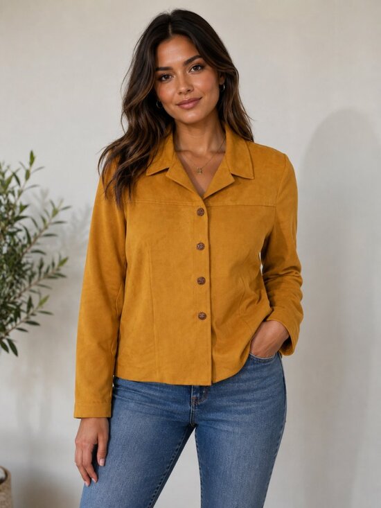 Vinci Clothiers Jackets & Blazers - Vinci Clothiers Mustard Faux Suede Button Front Jacket Blazer XL Western Y2K
